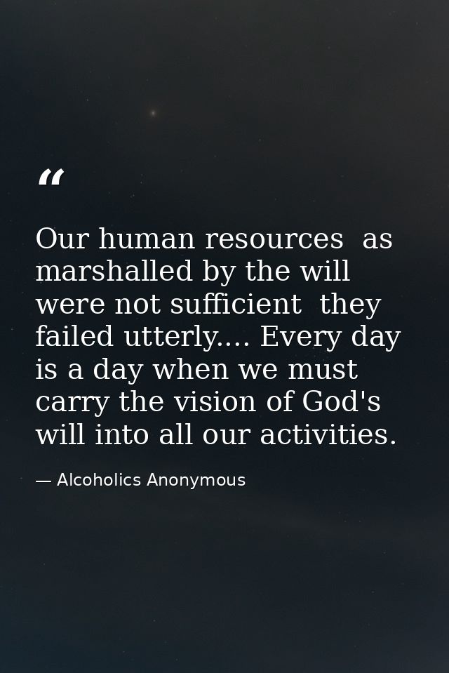 Our human resources  as marshalled by the will  were not sufficient  they failed utterly.... Every day is a day when we  — Alcoholics Anonymous