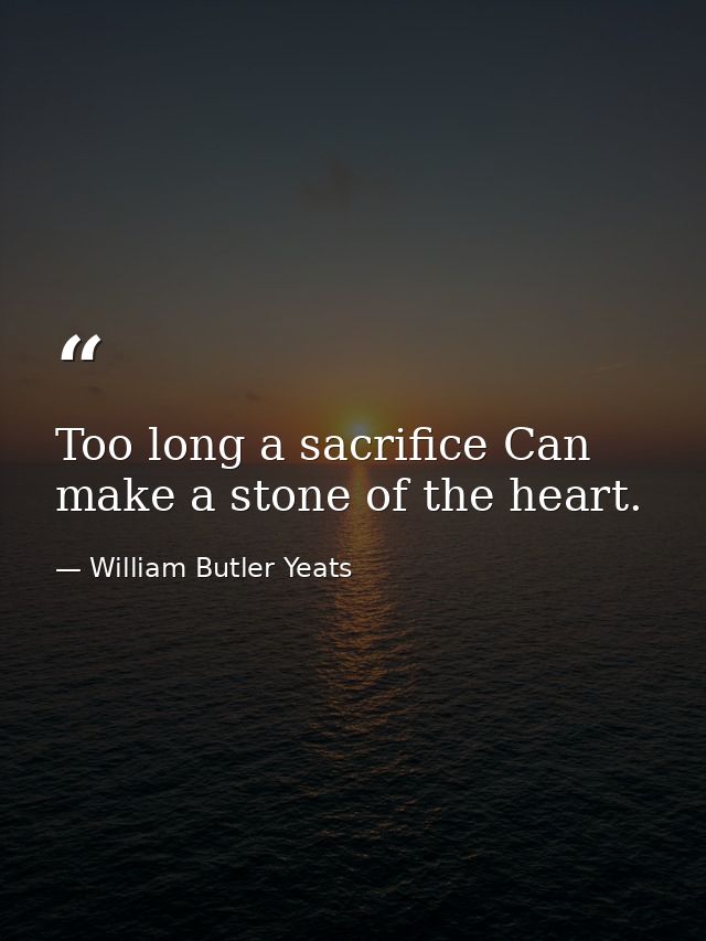 Too long a sacrifice Can make a stone of the heart. — William Butler Yeats