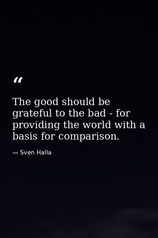 The good should be grateful to the bad - for providing the world with a basis for comparison. — Sven Halla