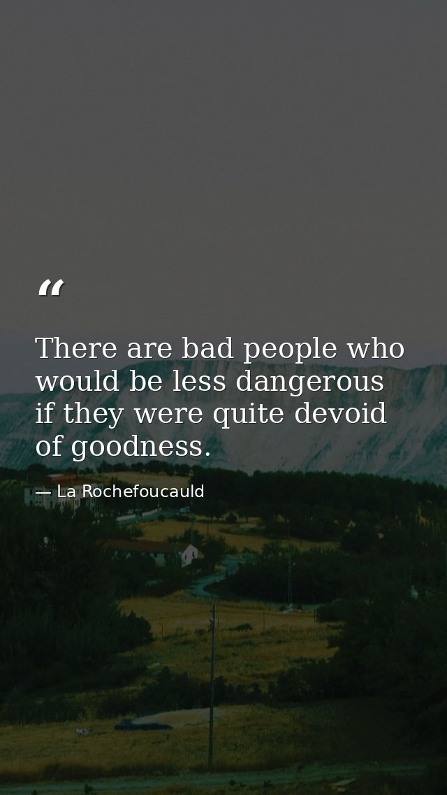 There are bad people who would be less dangerous if they were quite devoid of goodness. — La Rochefoucauld