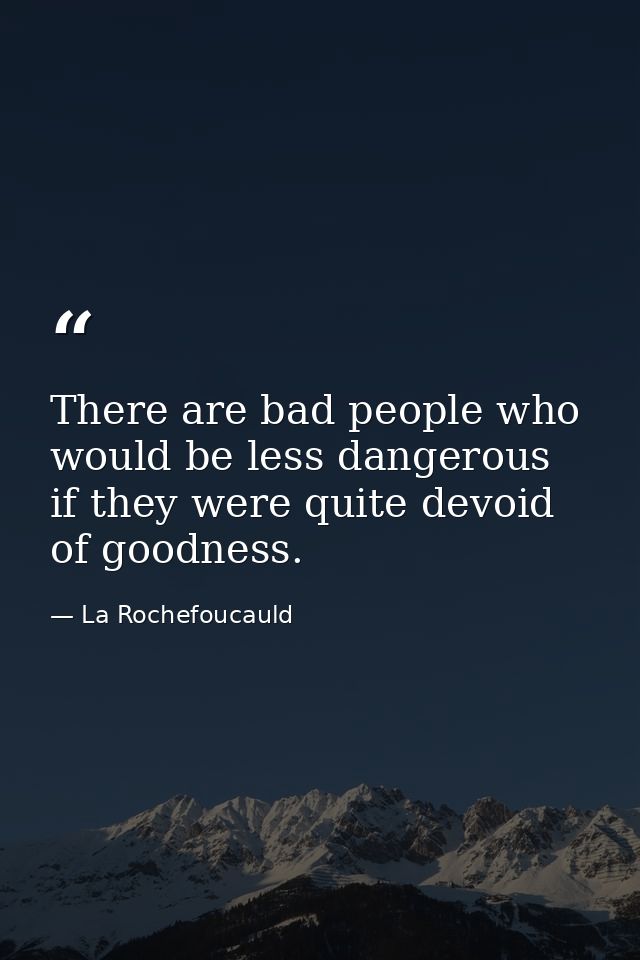 There are bad people who would be less dangerous if they were quite devoid of goodness. — La Rochefoucauld