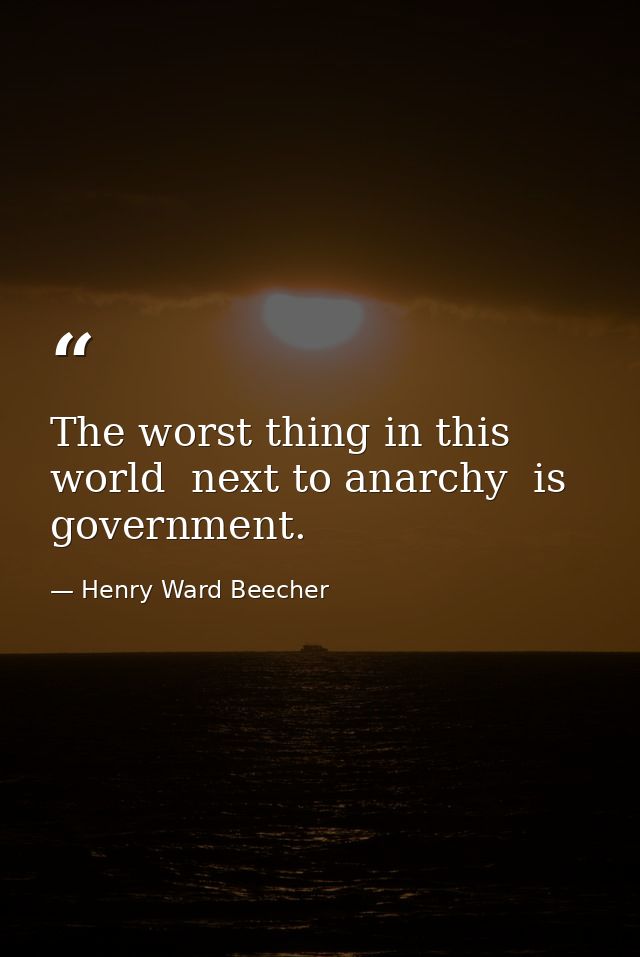 The worst thing in this world  next to anarchy  is government. — Henry Ward Beecher