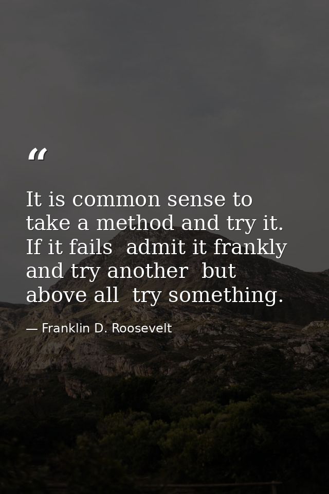 It is common sense to take a method and try it. If it fails  admit it frankly and try another  but above all  try someth — Franklin D. Roosevelt
