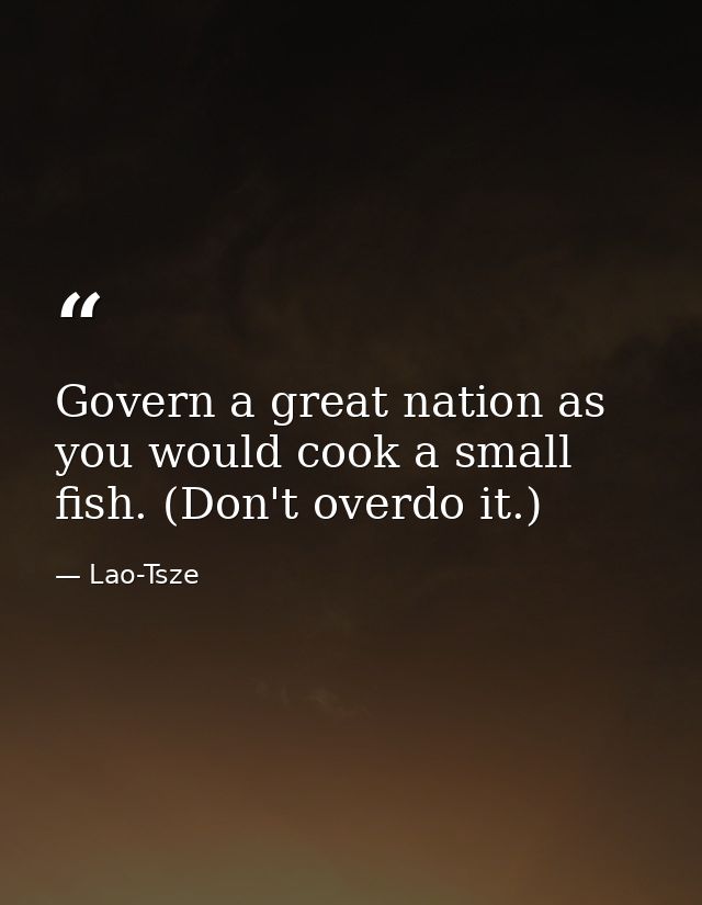 Govern a great nation as you would cook a small fish. (Don't overdo it.) — Lao-Tsze