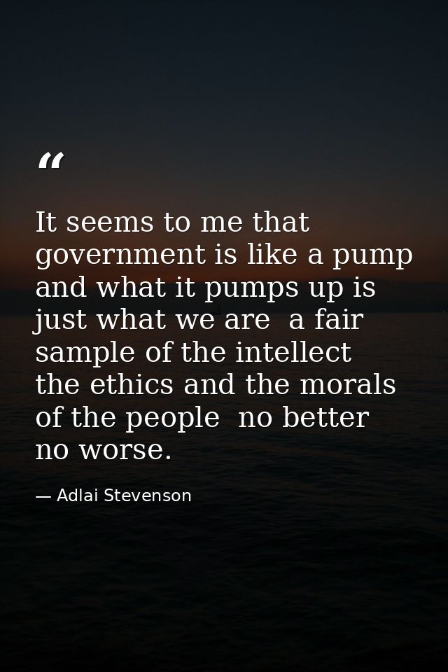 It seems to me that government is like a pump  and what it pumps up is just what we are  a fair sample of the intellect  — Adlai Stevenson