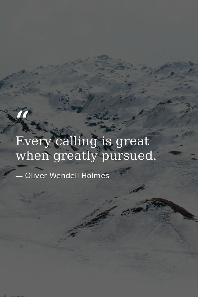 Every calling is great when greatly pursued. — Oliver Wendell Holmes