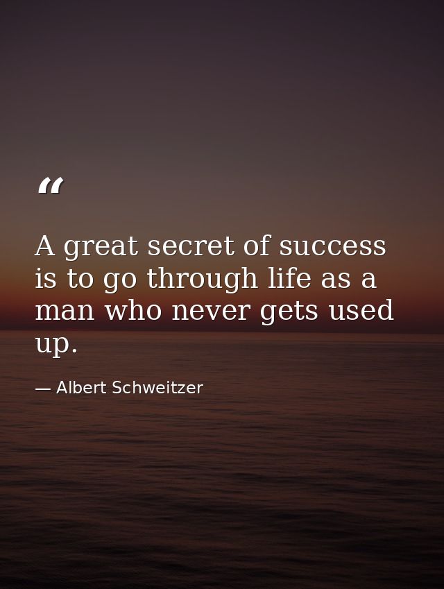A great secret of success is to go through life as a man who never gets used up. — Albert Schweitzer