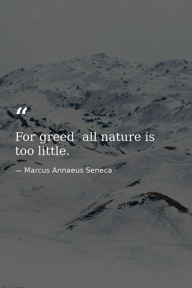 For greed  all nature is too little. — Marcus Annaeus Seneca