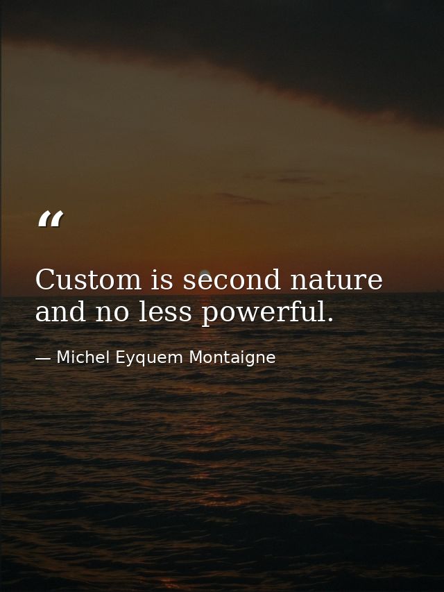 Custom is second nature  and no less powerful. — Michel Eyquem Montaigne