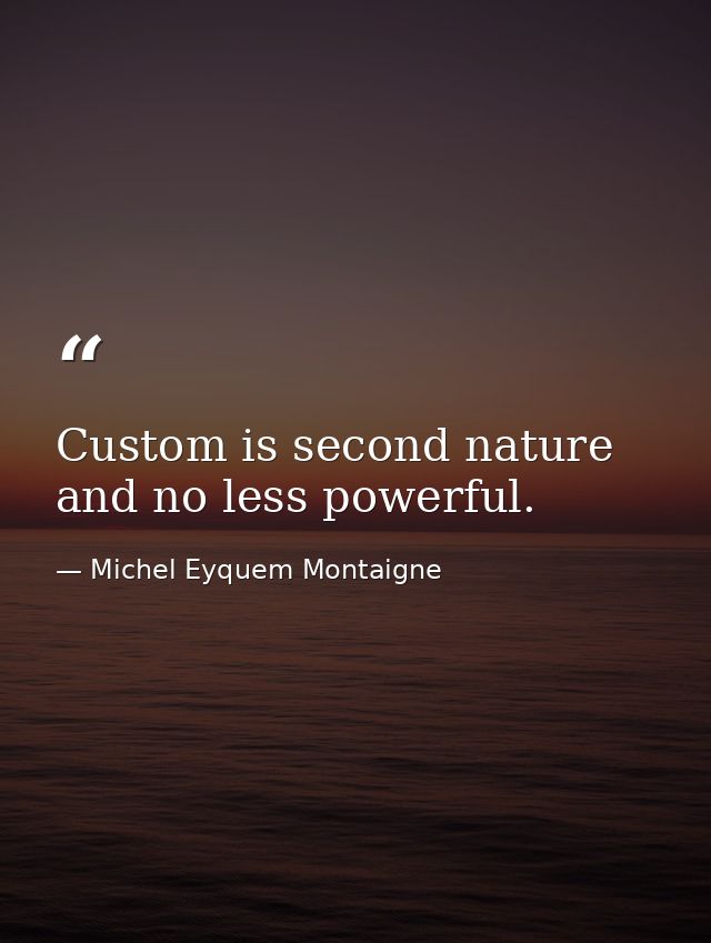 Custom is second nature  and no less powerful. — Michel Eyquem Montaigne