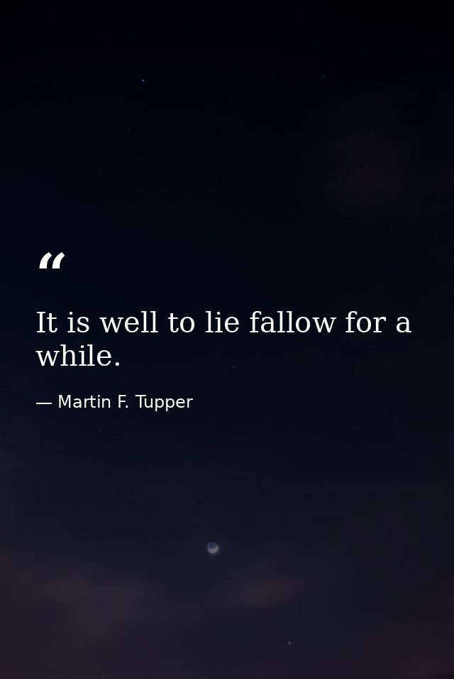 It is well to lie fallow for a while. — Martin F. Tupper