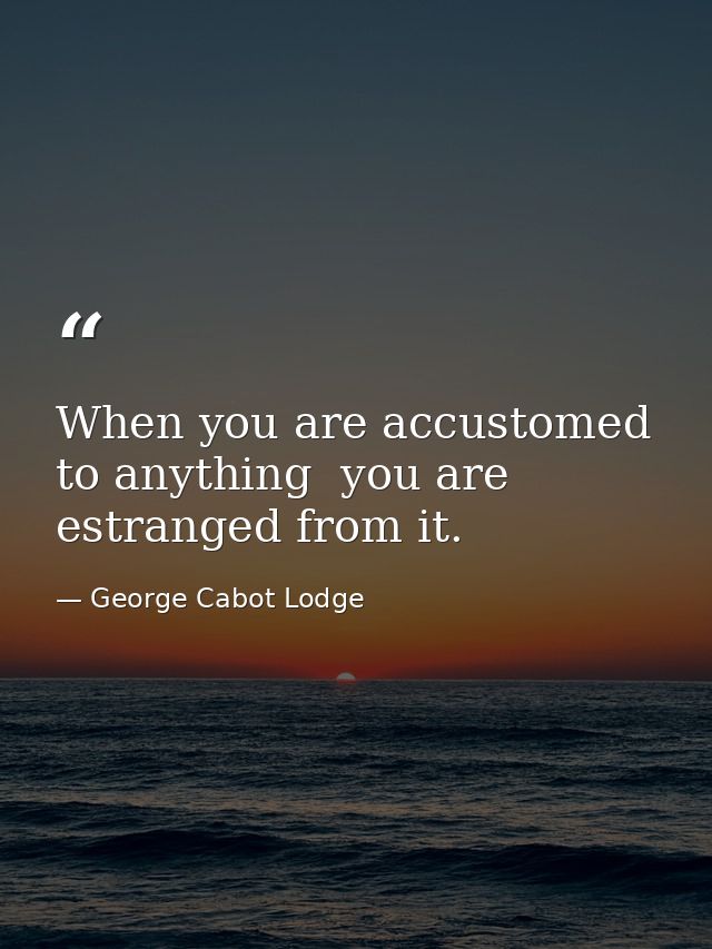When you are accustomed to anything  you are estranged from it. — George Cabot Lodge