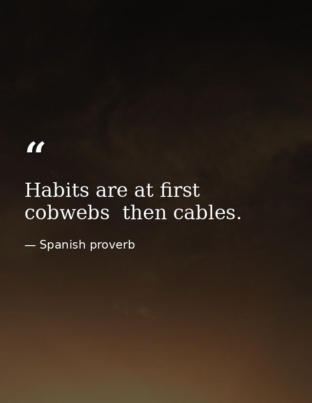 Habits are at first cobwebs  then cables. — Spanish proverb