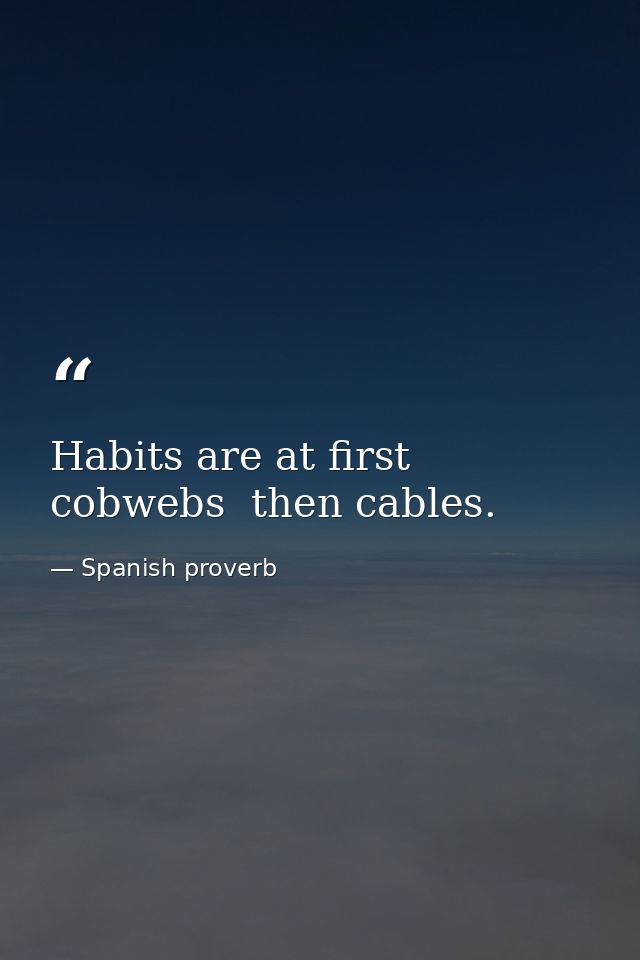 Habits are at first cobwebs  then cables. — Spanish proverb