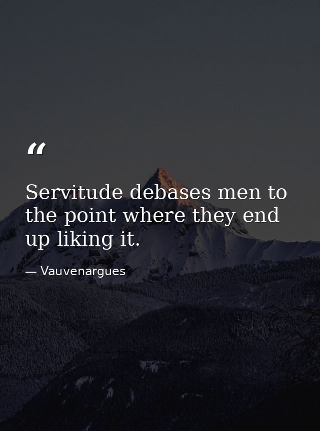 Servitude debases men to the point where they end up liking it. — Vauvenargues