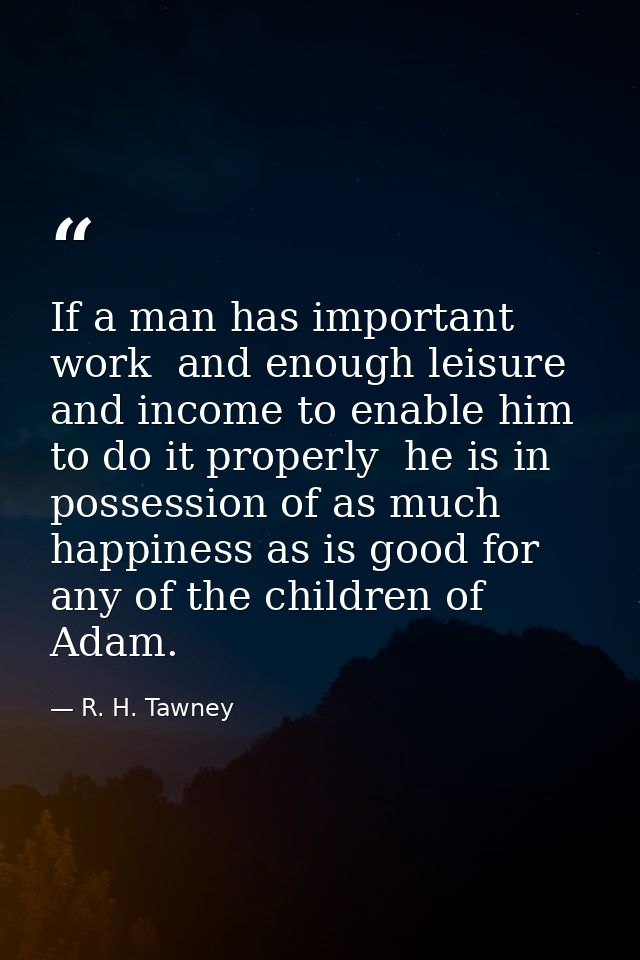 If a man has important work  and enough leisure and income to enable him to do it properly  he is in possession of as mu — R. H. Tawney