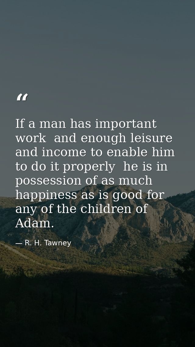 If a man has important work  and enough leisure and income to enable him to do it properly  he is in possession of as mu — R. H. Tawney
