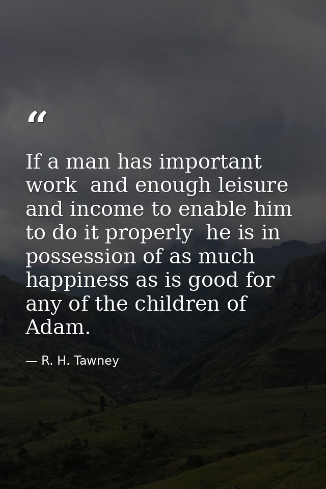If a man has important work  and enough leisure and income to enable him to do it properly  he is in possession of as mu — R. H. Tawney