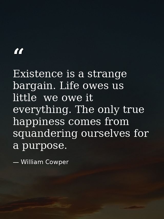 Existence is a strange bargain. Life owes us little  we owe it everything. The only true happiness comes from squanderin — William Cowper