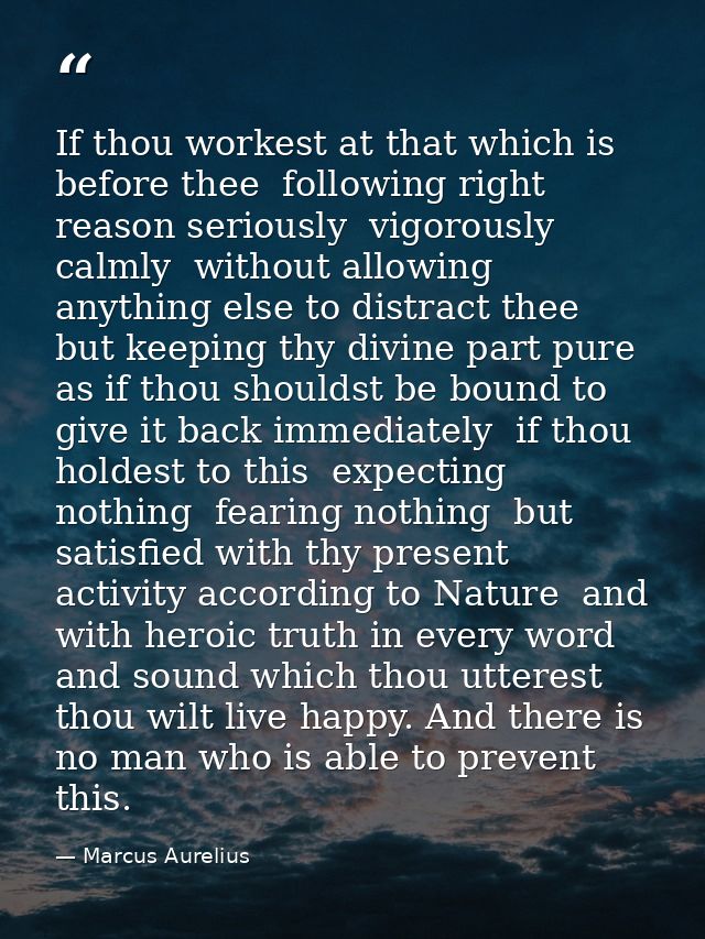 If thou workest at that which is before thee  following right reason seriously  vigorously  calmly  without allowing any — Marcus Aurelius
