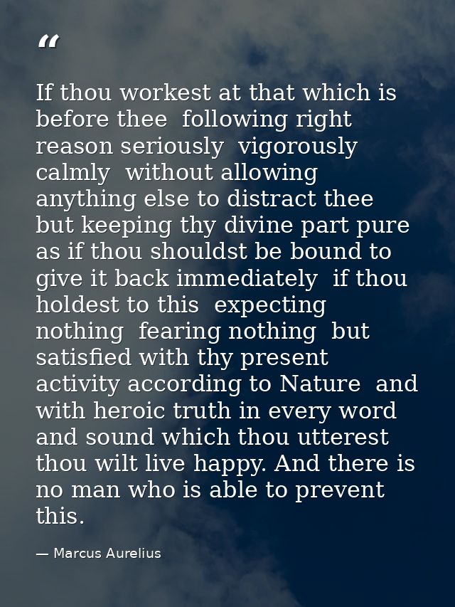 If thou workest at that which is before thee  following right reason seriously  vigorously  calmly  without allowing any — Marcus Aurelius
