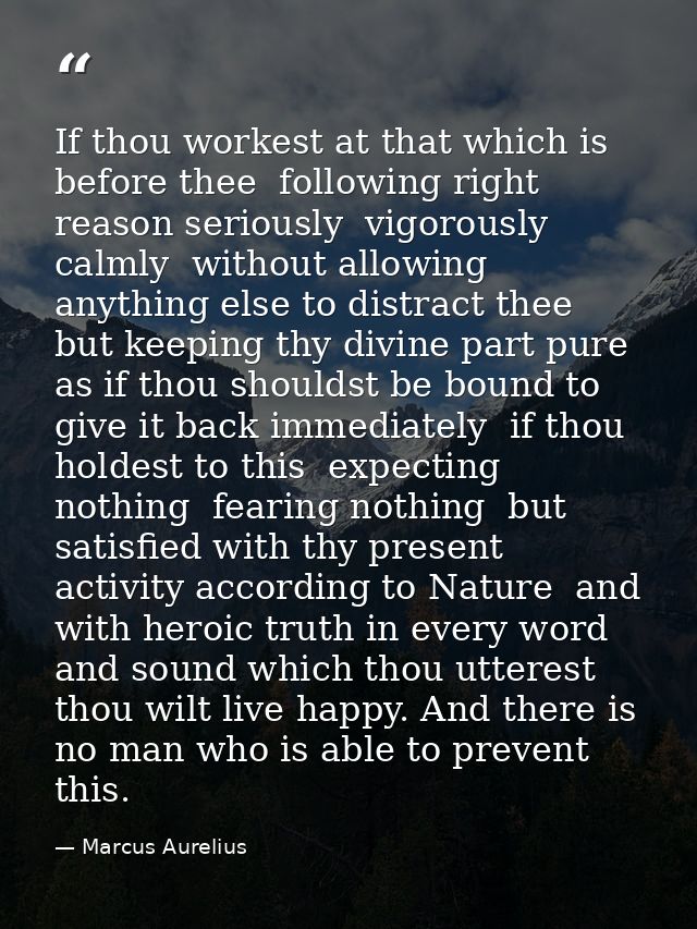 If thou workest at that which is before thee  following right reason seriously  vigorously  calmly  without allowing any — Marcus Aurelius