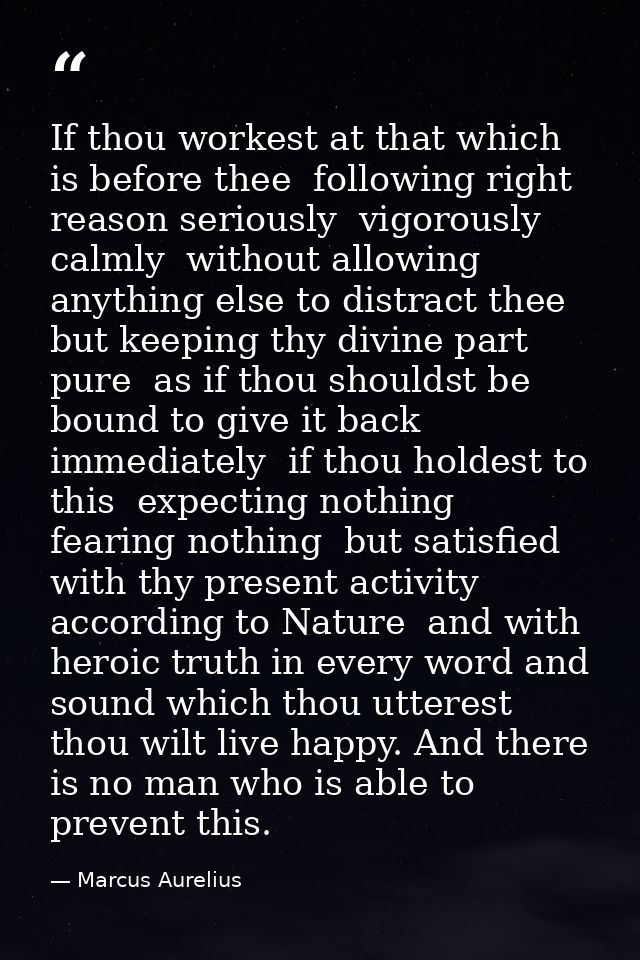 If thou workest at that which is before thee  following right reason seriously  vigorously  calmly  without allowing any — Marcus Aurelius