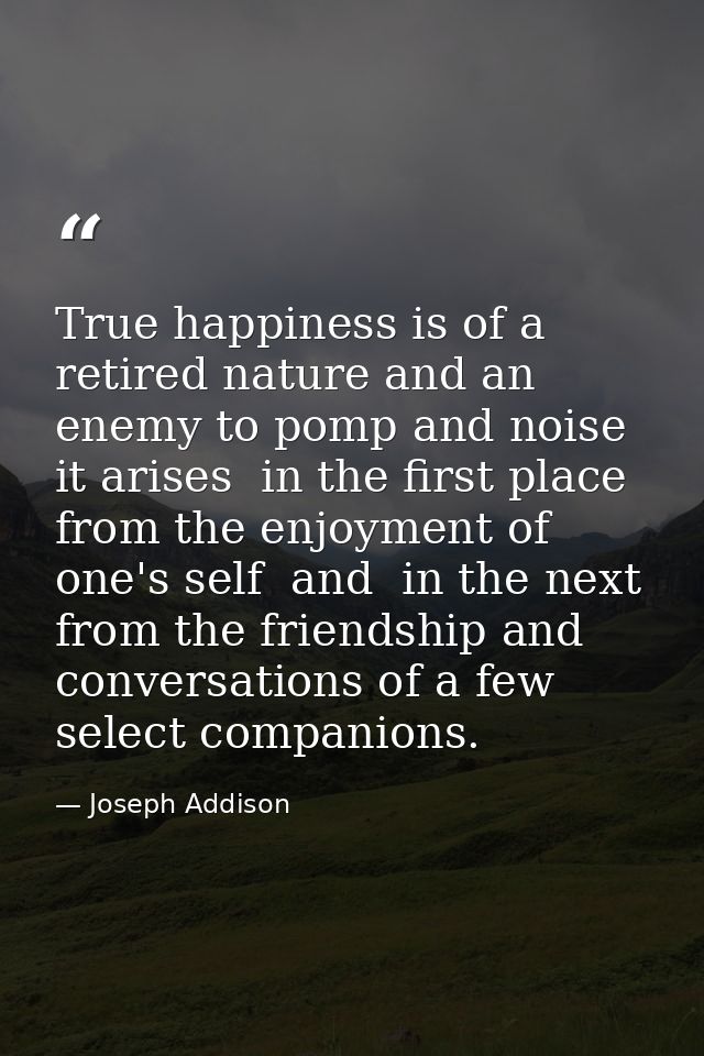 True happiness is of a retired nature and an enemy to pomp and noise  it arises  in the first place  from the enjoyment  — Joseph Addison
