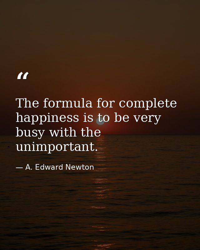 The formula for complete happiness is to be very busy with the unimportant. — A. Edward Newton