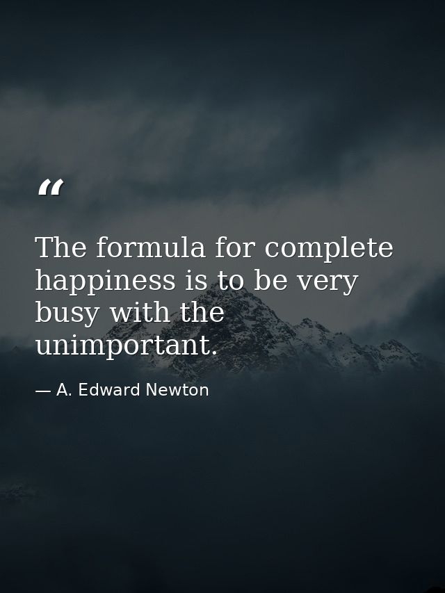 The formula for complete happiness is to be very busy with the unimportant. — A. Edward Newton