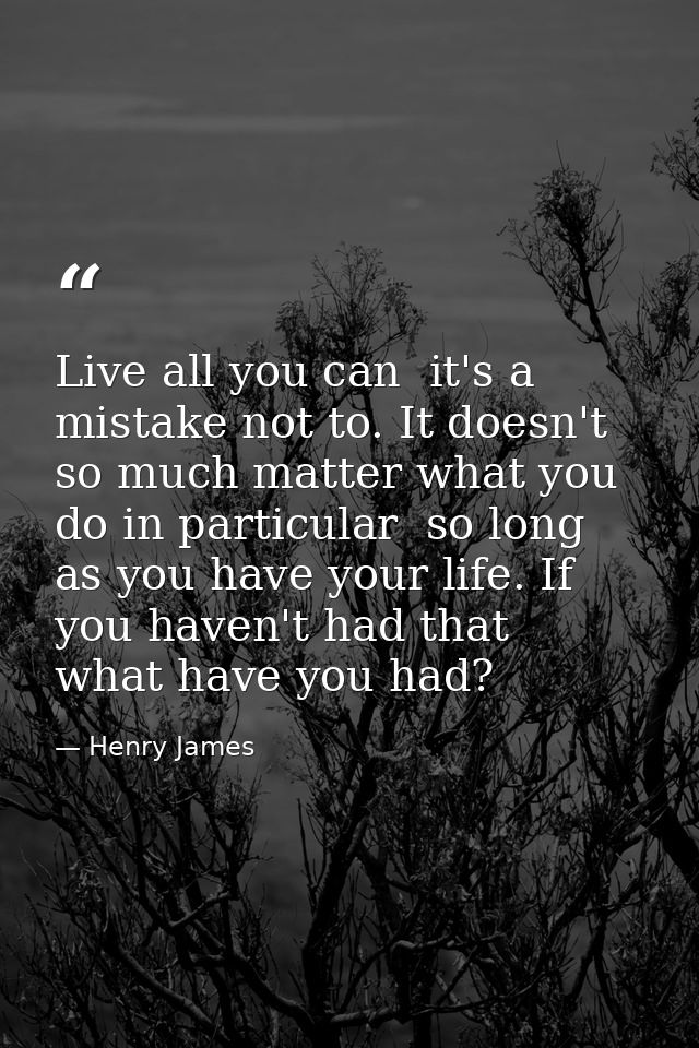 Live all you can  it's a mistake not to. It doesn't so much matter what you do in particular  so long as you have your l — Henry James