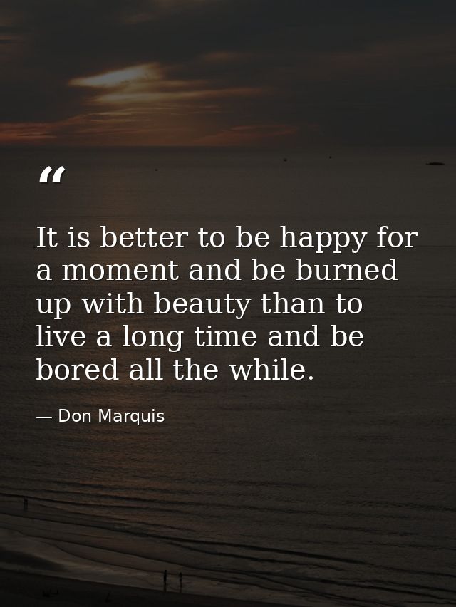 It is better to be happy for a moment and be burned up with beauty than to live a long time and be bored all the while. — Don Marquis
