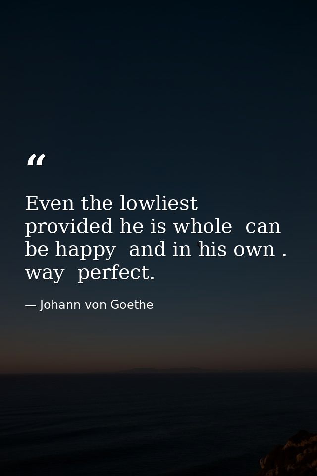 Even the lowliest  provided he is whole  can be happy  and in his own . way  perfect. — Johann von Goethe