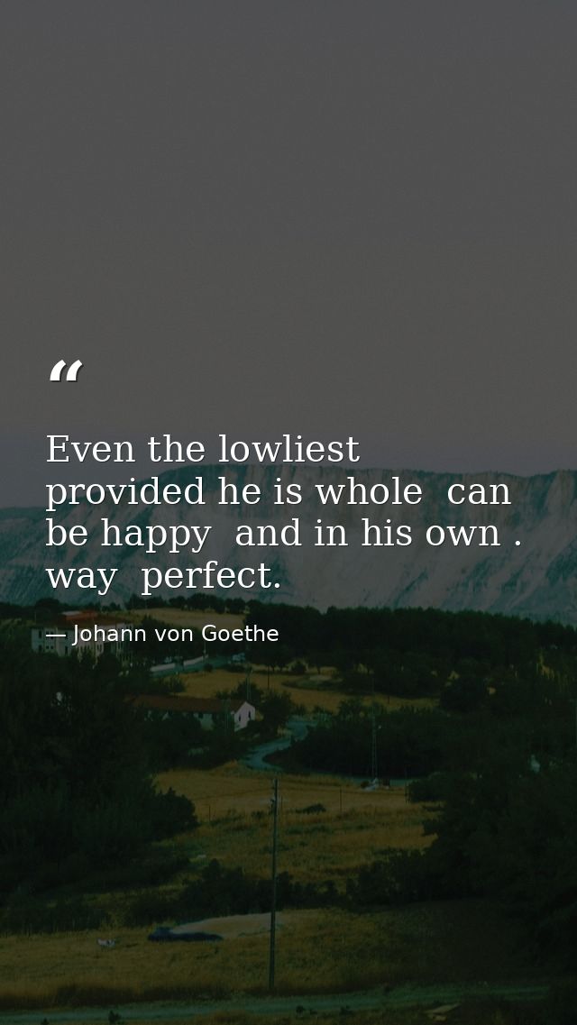 Even the lowliest  provided he is whole  can be happy  and in his own . way  perfect. — Johann von Goethe
