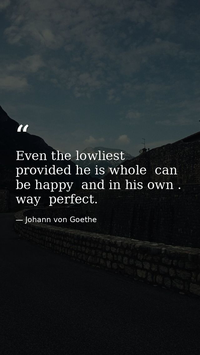 Even the lowliest  provided he is whole  can be happy  and in his own . way  perfect. — Johann von Goethe