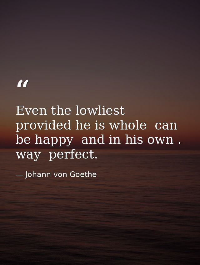 Even the lowliest  provided he is whole  can be happy  and in his own . way  perfect. — Johann von Goethe
