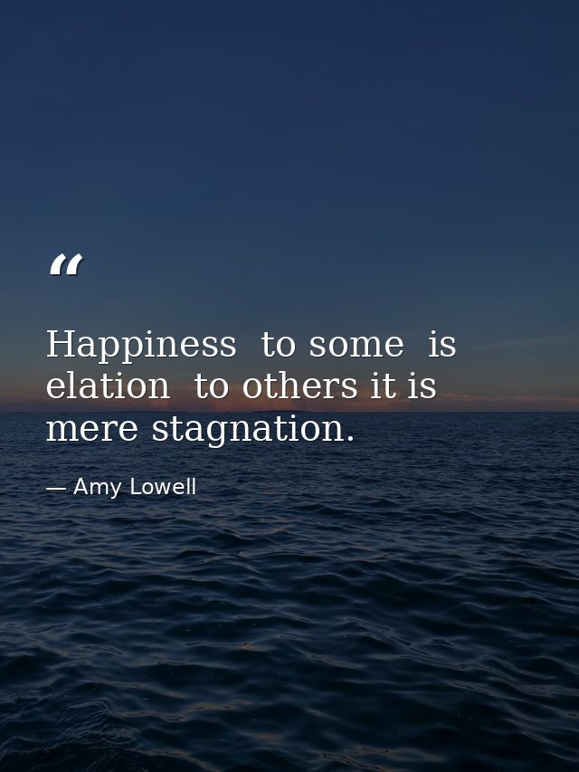Happiness  to some  is elation  to others it is mere stagnation. — Amy Lowell