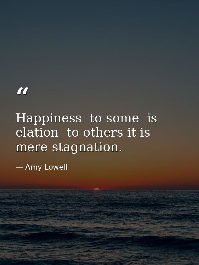 Happiness  to some  is elation  to others it is mere stagnation. — Amy Lowell