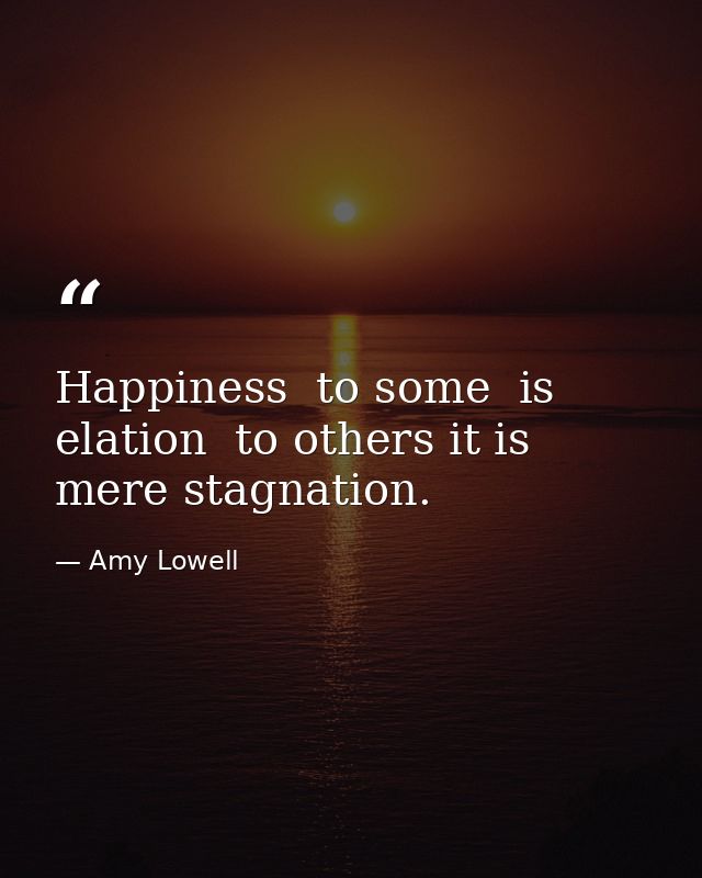 Happiness  to some  is elation  to others it is mere stagnation. — Amy Lowell