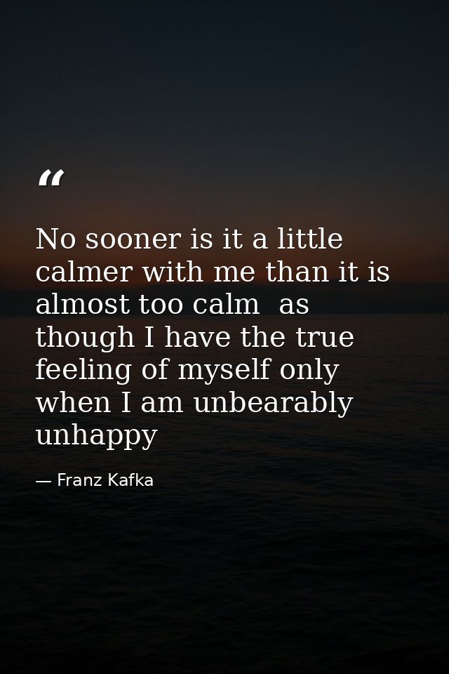 No sooner is it a little calmer with me than it is almost too calm  as though I have the true feeling of myself only whe — Franz Kafka
