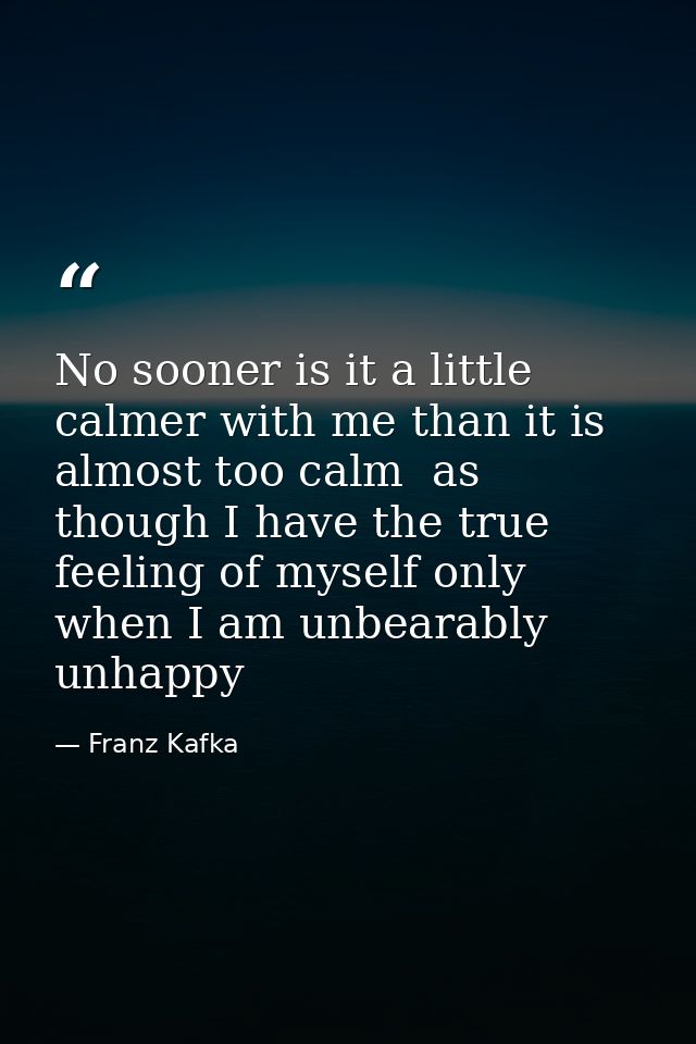 No sooner is it a little calmer with me than it is almost too calm  as though I have the true feeling of myself only whe — Franz Kafka