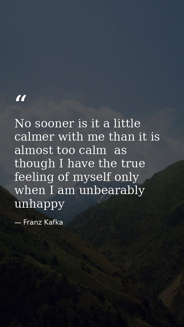 No sooner is it a little calmer with me than it is almost too calm  as though I have the true feeling of myself only whe — Franz Kafka