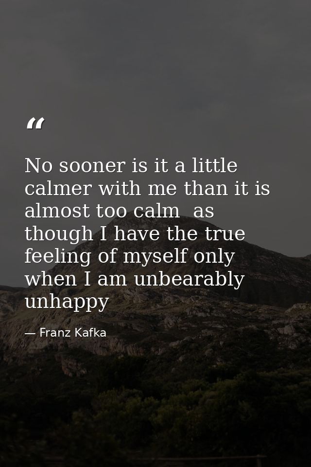 No sooner is it a little calmer with me than it is almost too calm  as though I have the true feeling of myself only whe — Franz Kafka