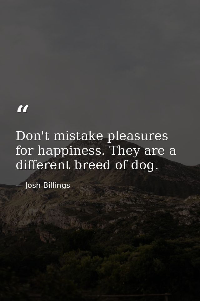 Don't mistake pleasures for happiness. They are a different breed of dog. — Josh Billings