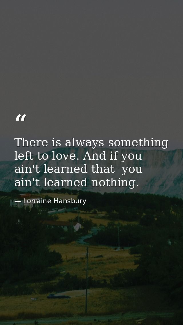 There is always something left to love. And if you ain't learned that  you ain't learned nothing. — Lorraine Hansbury