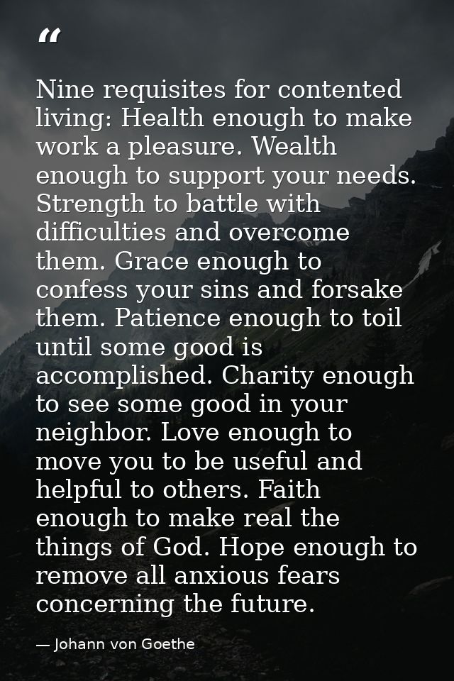 Nine requisites for contented living: Health enough to make work a pleasure. Wealth enough to support your needs. Streng — Johann von Goethe