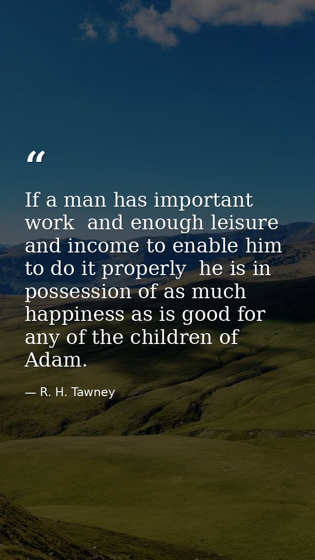 If a man has important work  and enough leisure and income to enable him to do it properly  he is in possession of as mu — R. H. Tawney