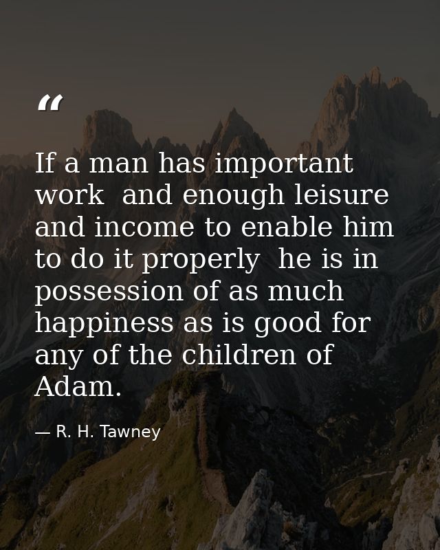 If a man has important work  and enough leisure and income to enable him to do it properly  he is in possession of as mu — R. H. Tawney