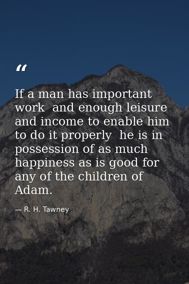 If a man has important work  and enough leisure and income to enable him to do it properly  he is in possession of as mu — R. H. Tawney