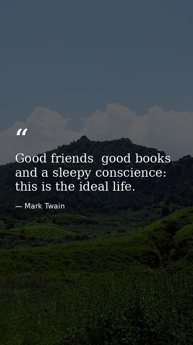 Good friends  good books and a sleepy conscience: this is the ideal life. — Mark Twain